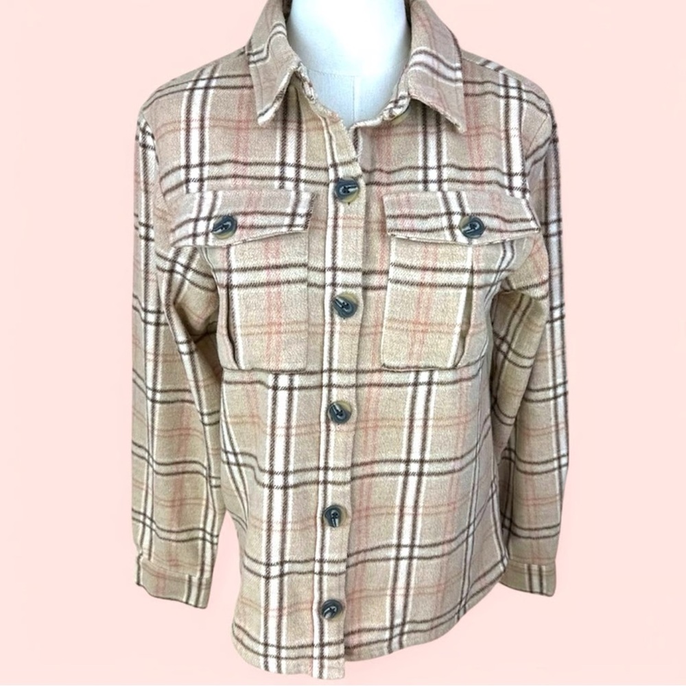 NEW SIZE XS/S MINKPINK Plaid Utility Jacket in Tan and Brown
